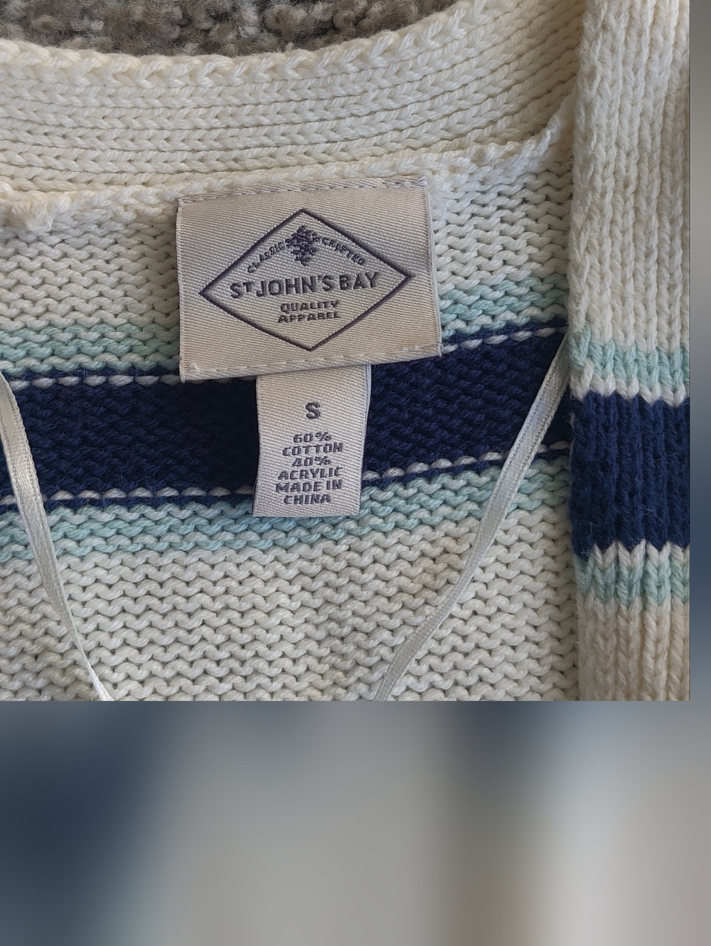St John's Bay Navy Stripe White Open-Front Long Cardigan Sweater - Picture 3 of 8